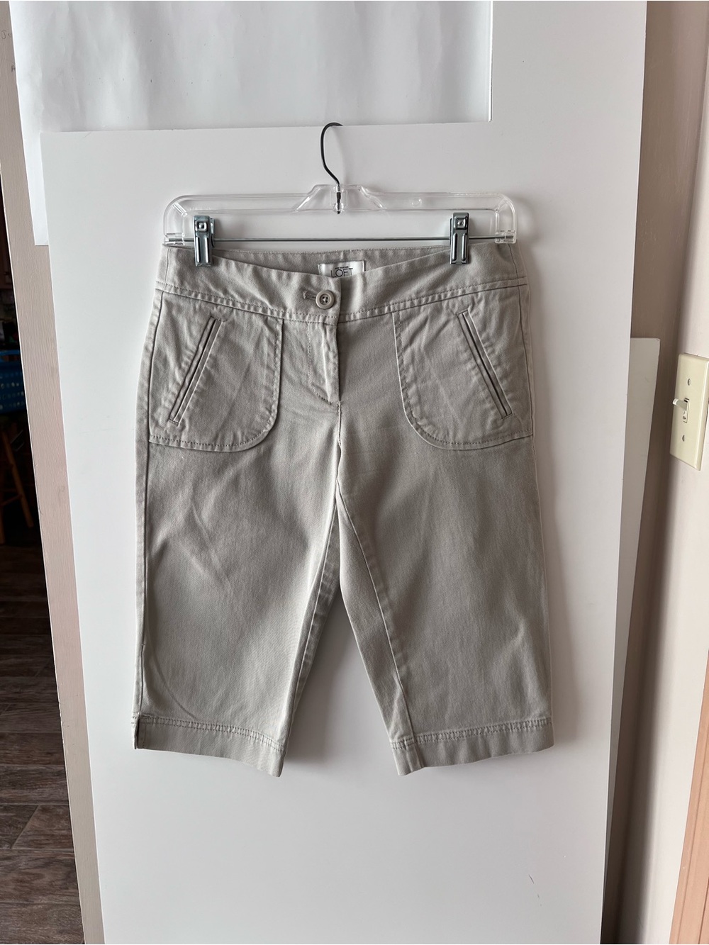 LOFT 0P Women's Beige Cotton Blend Bermuda Shorts